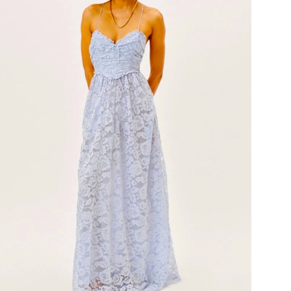 For Love and Lemons Joelle Blue Lace Dress . Size L
